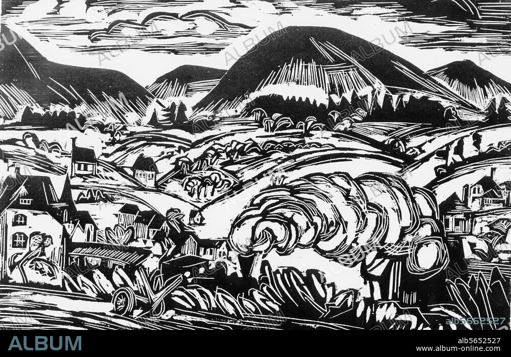 ERNST LUDWIG KIRCHNER. Kirchner, Ernst Ludwig ; 1880-1938. "Paysage du Taunus", 1916. Gravure sur bois, presse manuelle, Feuille : H. 0,306 ; L. 0,452. Inv. KK 1953/72. Wuppertal, Von der Heydt-Museum.