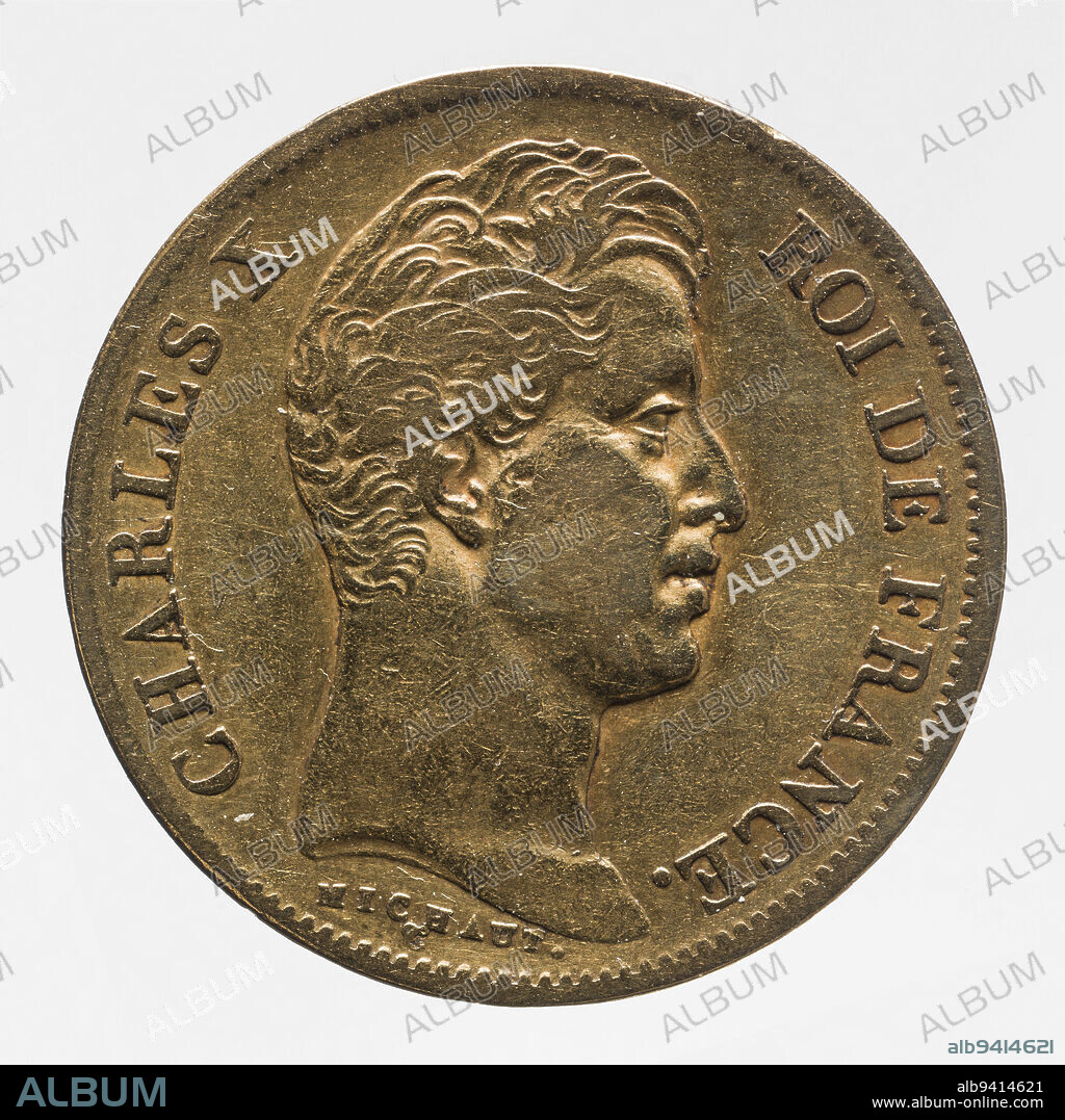 Coin of 40 francs of Charles X, 1830, Michaut, Auguste François, Graveur en médailles, Array, Numismatique, Monnaie, Paris, Diameter: 2.3 cm, Weight (type size): 12.83 g.