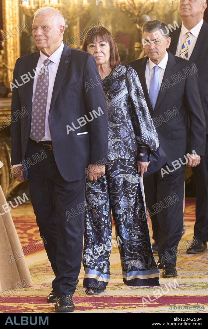 Josep Borrell, Cristina Narbona attends a Reception for The National Day at Royal Palace on October 12, 2022 in Madrid, Spain.