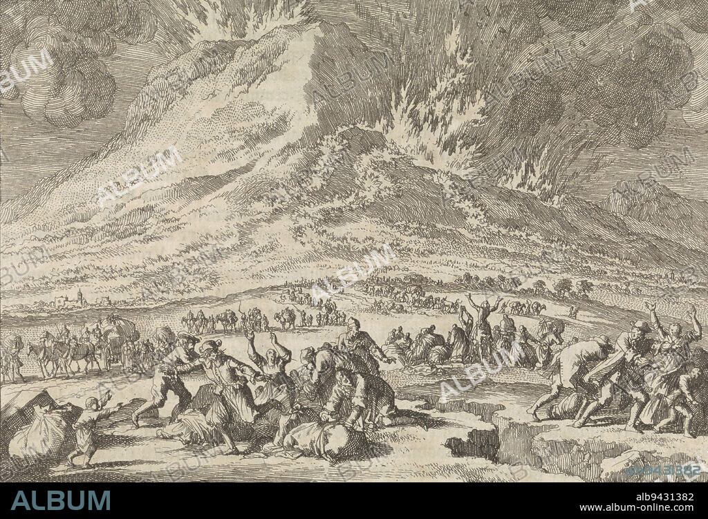 Eruption of Mount Etna, 1669, print maker: Jan Luyken, publisher: Pieter van der Aa (I), print maker: Amsterdam, publisher: Leiden, 1698, paper, etching, letterpress printing, h 110 mm × w 155 mm.