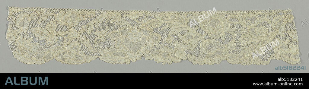 Border, Medium: linen Technique: needle lace, Border of Point d'Argentan with a central design of floral blossoms with branching sprays., France, mid-18th century, lace, Border.