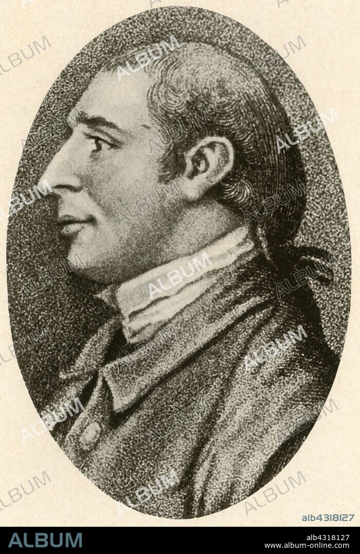 'Portrait of Gouverneur Morris, drawn from life, showing smooth hair and queue', c1780, (1937). Gouverneur Morris (1752-1816) American statesman and Founding Father, signatory to the Articles of Confederation and United States Constitution. From "History of American Costume - Book One 1607-1800", by Elisabeth McClellan. [Tudor Publishing Company, New York, 1937].