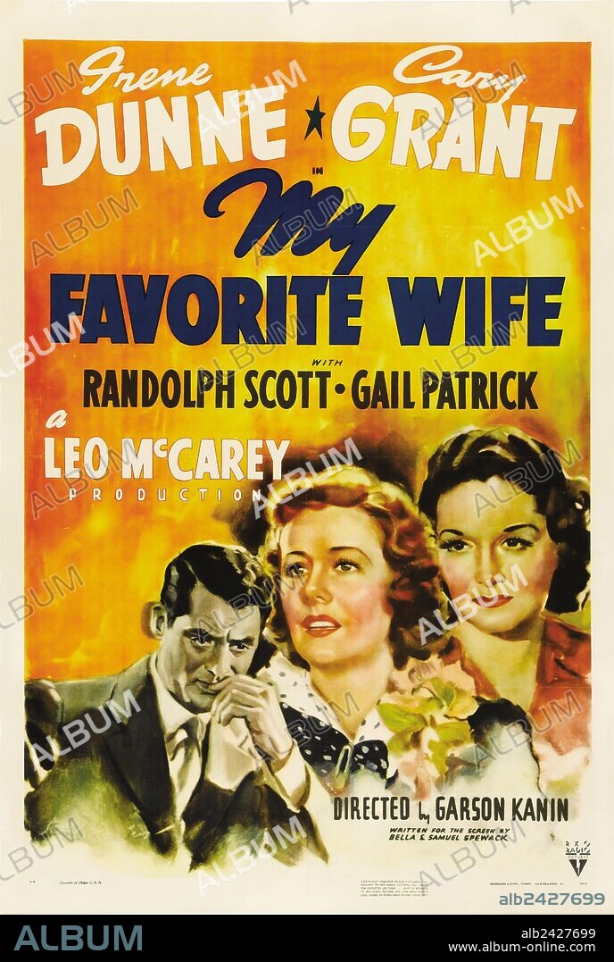 Affiche de MY FAVORITE WIFE, 1940, réalisé par GARSON KANIN. Copyright RKO.