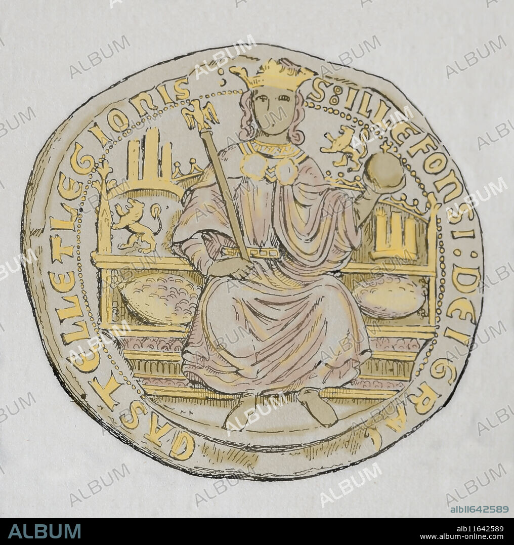 Alfonso XI of Castile (1311-1350) "The Avenger". King of Castile, Leon and Galicia. Stamp. Engraving, 1879.