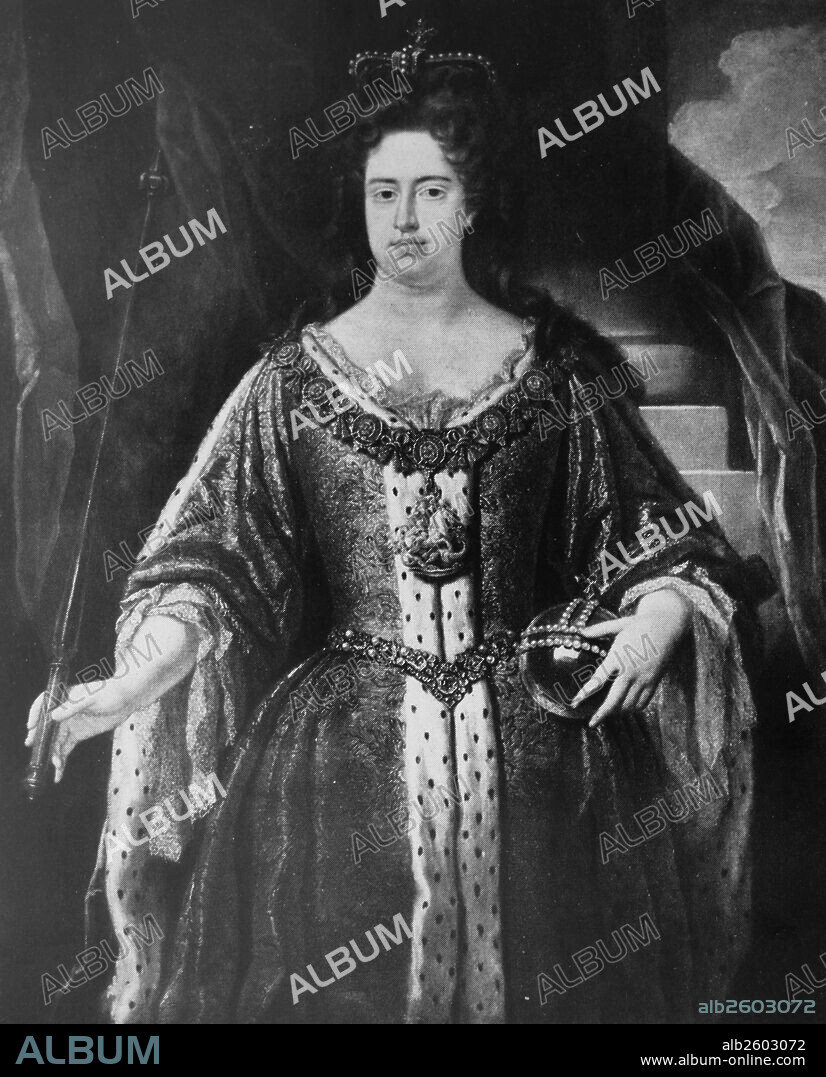 Portrait of Queen Anne (1665-1714) Queen of England, Scotland and Ireland. By John Closterman (1660-1711) portrait-painter. Born in Osnabrück in Lower Saxony, in the Holy Roman Empire. Dated 17th Century.