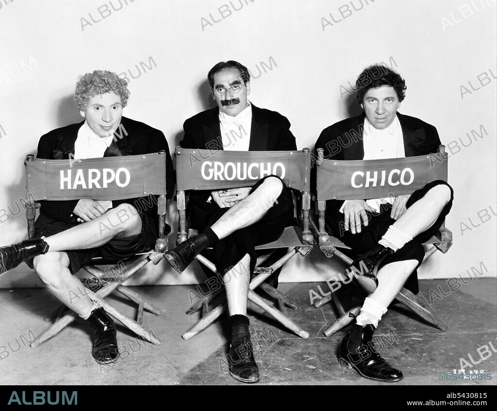 CHICO MARX, GROUCHO MARX and HARPO MARX in A NIGHT AT THE OPERA, 1935, directed by SAM WOOD. Copyright M.G.M.