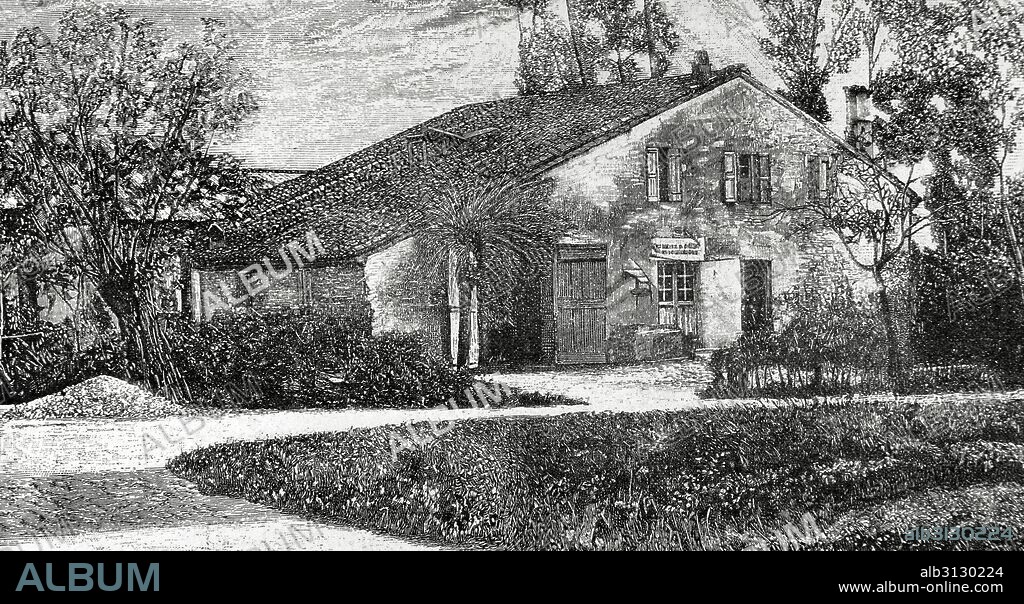 VERDI, Giuseppe (Roncole, Parma, 1813-Milán 1901). Compositor italiano de óperas. Grabado de "La hostería de roncole, casa natal de Verdi". La Ilustración Artística, 1901.