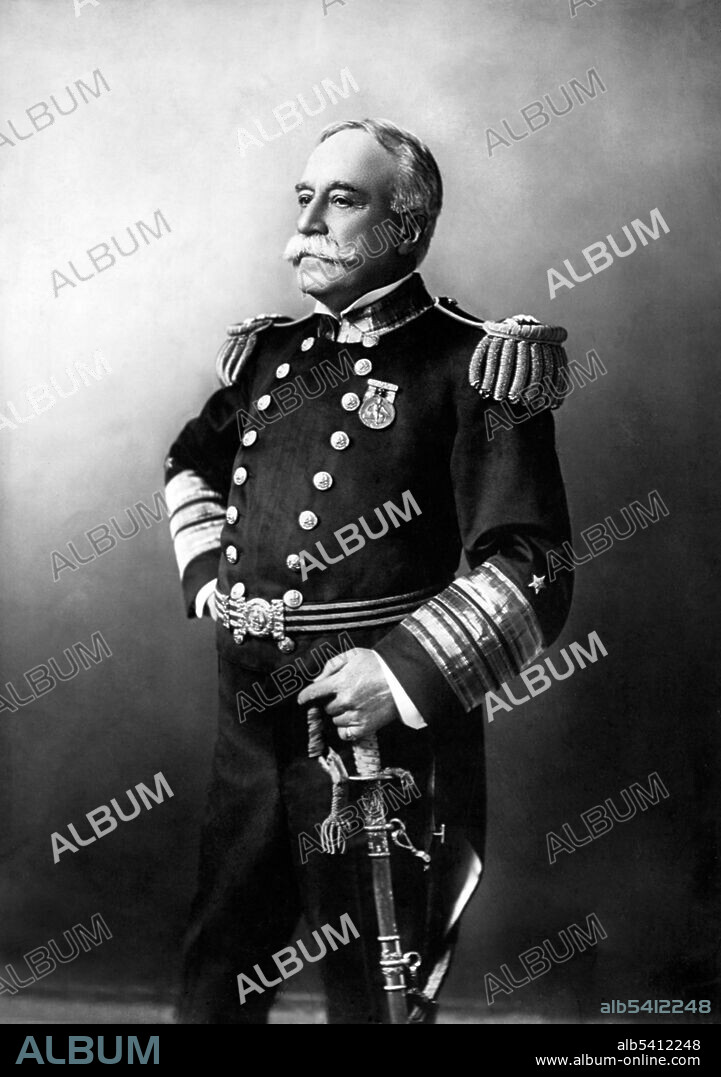 George Dewey (December 26, 1837 - January 16, 1917) was Admiral of the Navy, the only person in US history to have attained the rank. He entered the US Naval Academy in 1854, graduated in 1858, and assigned executive lieutenant of the USS Mississippi at the beginning of the Civil War. He participated in the capture of New Orleans and the Siege of Port Hudson, helping the Union take control of the Mississippi River. He is best known for his victory at the Battle of Manila Bay during the Spanish-American War, with the loss of only a single crewman on the American side. No photographer credited, 1903 (cropped and cleaned).
