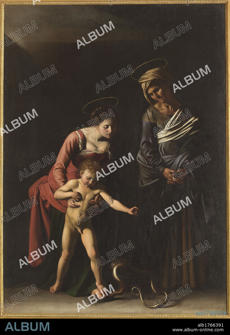 Madonna Palafrenieri, by Michelangelo Merisi known as Caravaggio, 1605, 17th Century, oil on canvas, cm 292 x 211. Italy, Lazio, Rome, Borghese Gallery. All. St Anne elderly old woman Madonna snake symbol Evil the Infant Jesus the Christ Child nude naked red, photographic campaign 2009. Authorization required for non editorial use.
