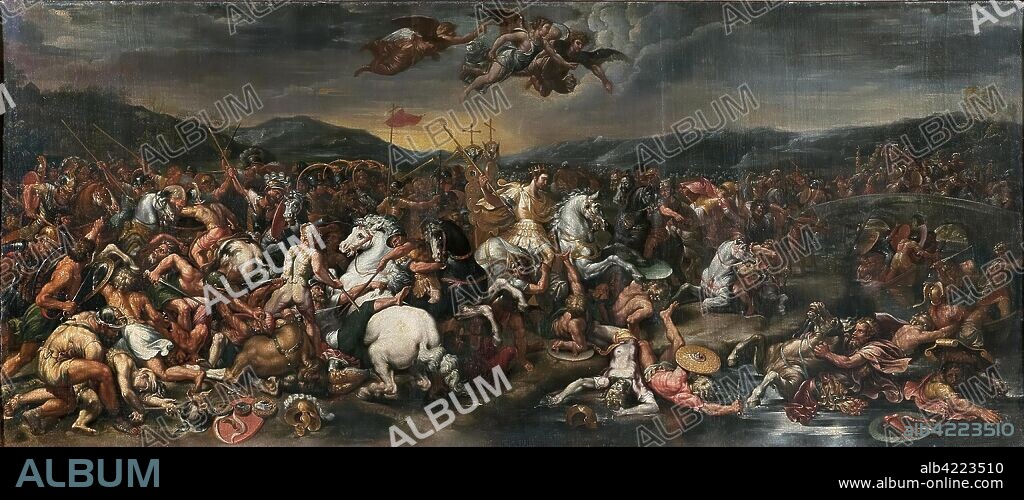 GIULIO ROMANO (GIULIO PIPPI) et RAFFAELLO (RAFFAELLO SANTI). 'Battle of the Milvian Bridge between the Roman Emperors Constantine I and Maxentius (copy)'. Italy. Dimensions: 95,5x211 cm.