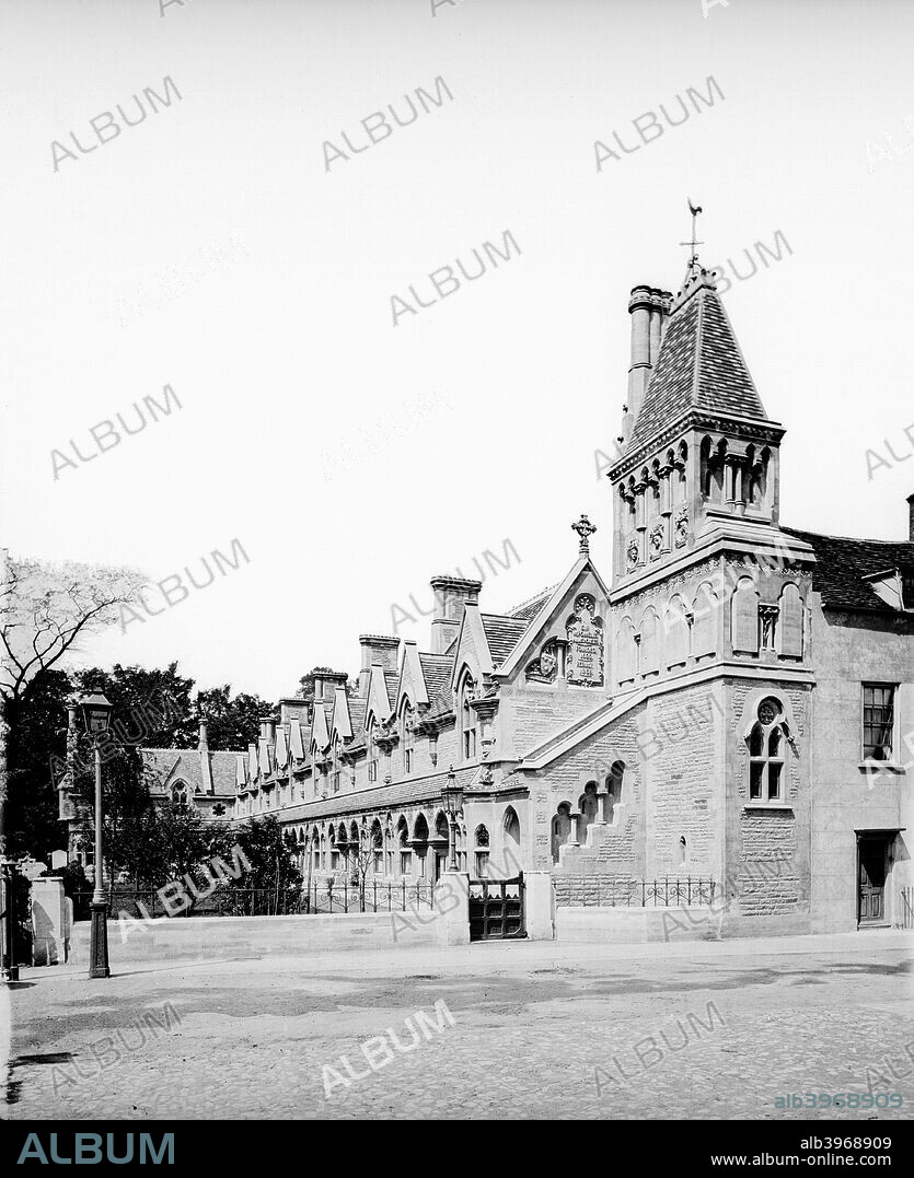 Powell Almshouses, Church Gate, Fulham, London, c1870-1900. Exterior view of the Sir William Powell almshouses from All Saints' Church in Fulham. The almshouses were originally founded in 1680 but were rebuilt in 1869.