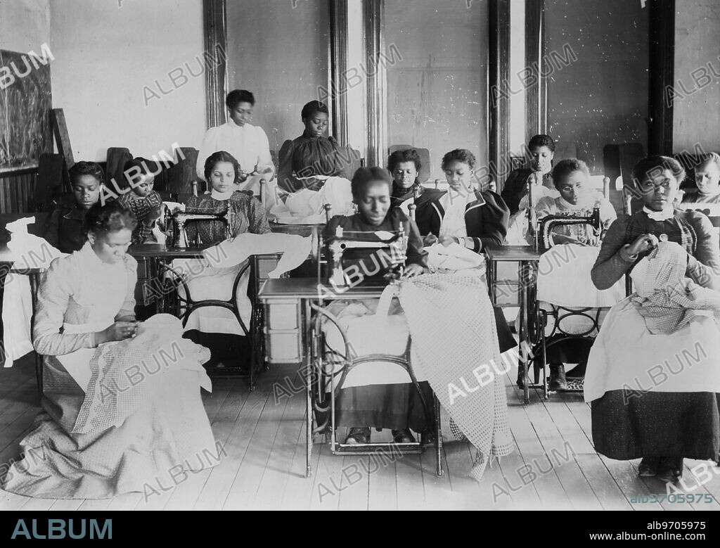 Young Women Sewing with Machines and by Hand in Sewing Class, Agricultural and Mechanical College, Greensboro, North Carolina, USA, 1900.