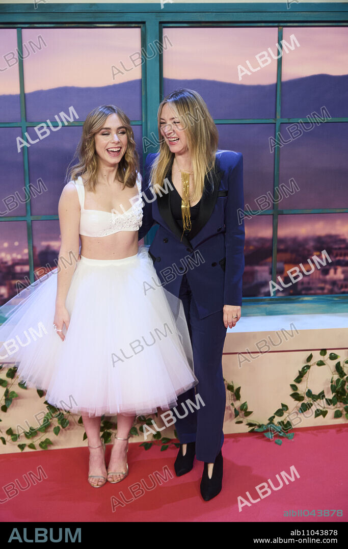 Clara Galle, Pilar Castro attends 'A traves de mi ventana (Through My Window)' Premiere at Callao Cinema on February 2, 2022 in Madrid, Spain.