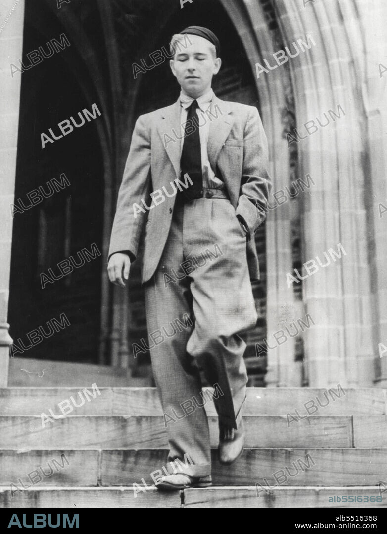 John L. Lewis, Jr., son of the fiery leader of the American committee for industrial organisation, pictured leaving a class at Princeton University, where he 18 enrolled as a student. Young John doesn't seem much concerned with the prominence of his father in U.S. Labor circles these days. November 07, 1937. (Photo by International News Photos).