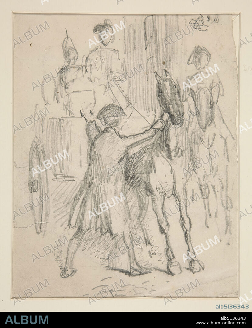 Artist: Edwin Austin Abbey, American, 18521911, M.A., 1897, Marianne(?) Willetts Exploit - [sketch of a horse and carriage], Graphite, Wove, 19.1 × 14.5 cm (7 1/2 × 5 11/16 in.), Made in United States, American, 19th century, Works on Paper - Drawings and Watercolors.
