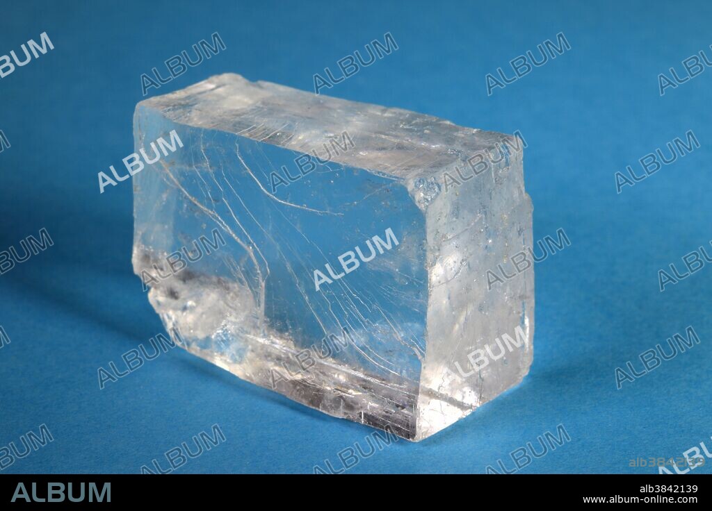 Salt crystal (NaCl). Large sample of rock salt showing the cubic cleavage structure.