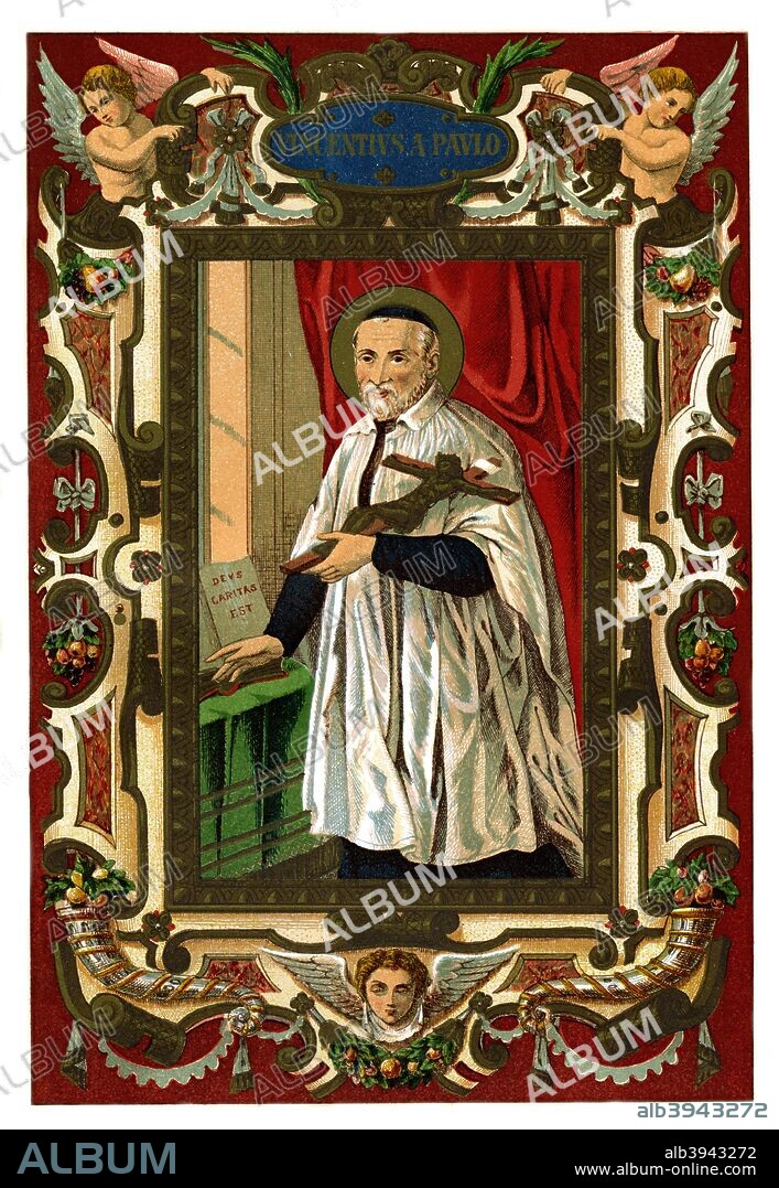 St Vincent de Paul, 1886. A French Catholic priest, St Vincent de Paul (c1580-1660) was captured by Turkish pirates and sold into slavery in Tunis, but gained his freedom after converting his master to Christianity. Published in Butler's Lives of the Saints, DIV 5, by the Rev Alban Butler, London & Dublin, 1886.