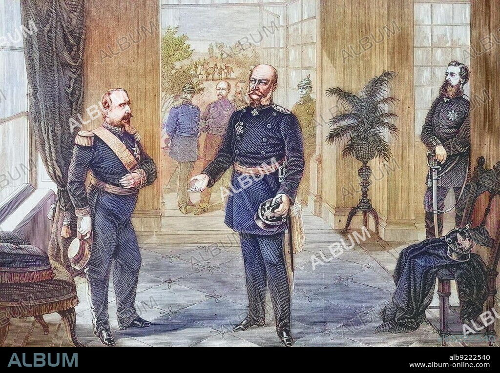 Capture of Napoleon III by king Wilhelm in castle Bellevue near Sedan, 2nd September, 1870, illustrated war history, German, French war 1870-1871, Germany, France, Capture of Napoleon III by king Wilhelm in castle Bellevue near Sedan, 2nd September, 1870, illustrated war history, German, French war 1870-1871, Germany, France