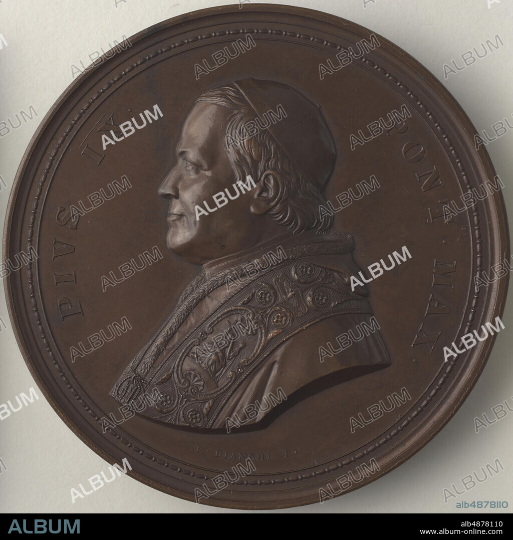 Ignazio Bianchi, Pius IX (1792-1878), Pope 1846-1878, Reconsecration of the Basilica of St. Paul, 1854, bronze, 3 1/4 in. (8.2 cm.).