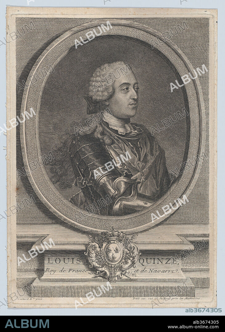 Portrait of Louis XV. Artist: After Jean Étienne Liotard (Swiss, Geneva 1702-1789 Geneva); Gilles Jacques Petit (active Paris, 18th century). Dimensions: plate: 10 1/2 x 7 3/8 in. (26.7 x 18.7 cm)
sheet: 10 7/8 x 7 11/16 in. (27.7 x 19.5 cm). Date: 18th century.