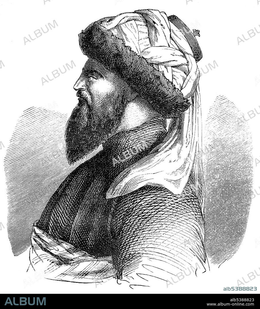 Historical drawing from the 19th century, portrait of Imam Shamil, 1797 - 1871, a political and religious leaders of the Muslim mountain peoples in the Caucasus and Chechnya Dagestan against the Russian conquest of the North Caucasus