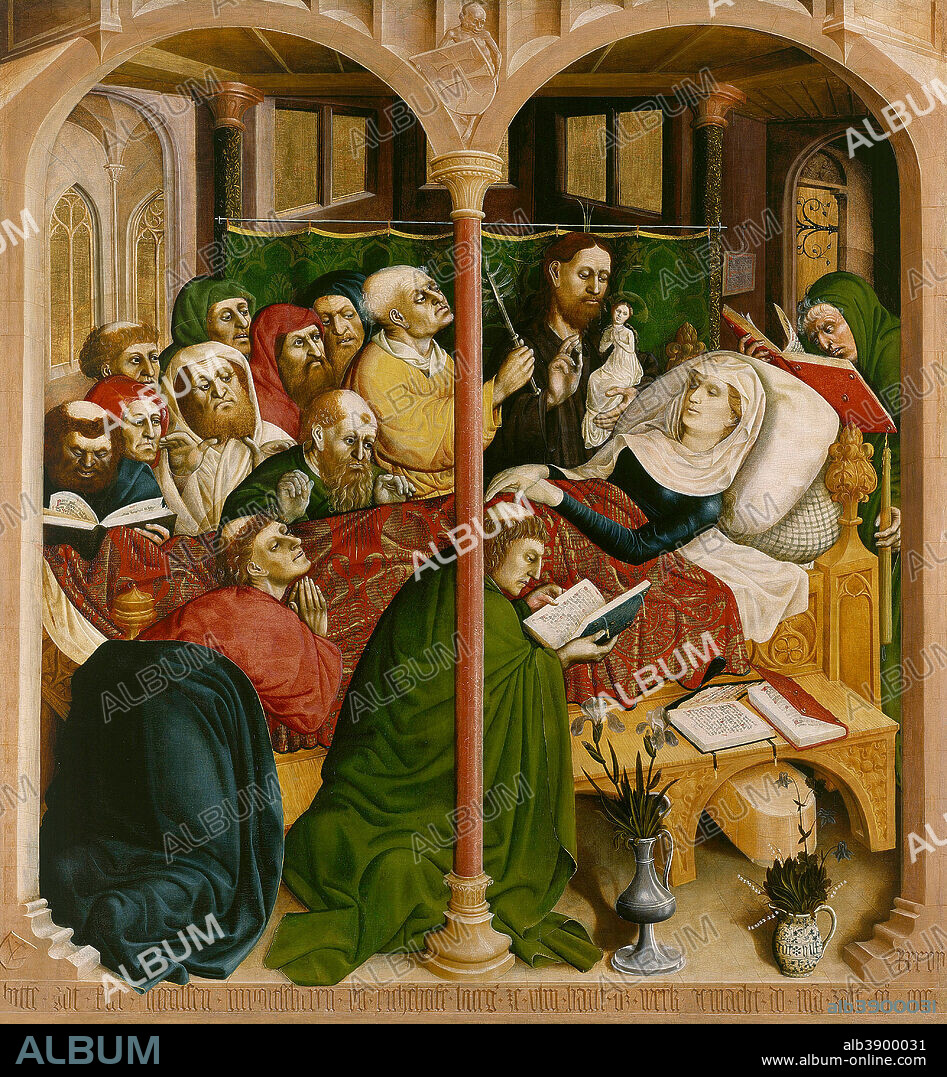 HANS MULTSCHER. Der Tod Mariae; Außenflügel des Wurzacher Altars (rechts unten) / The death of Mary; The Wings of the Wurzach Altar, right panel. Date/Period: 1437. Painting. Oil on fir wood. Height: 150 cm (59 in); Width: 140 cm (55.1 in).