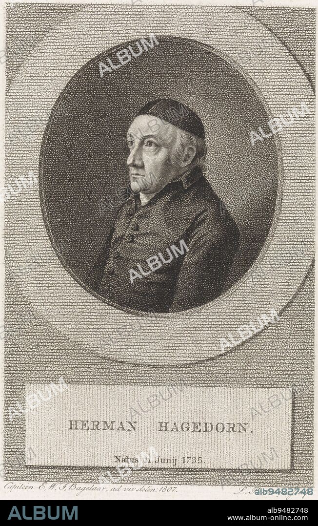 Portrait of Hermann Hagedorn, Bremen merchant, print maker: Ludwig Gottlieb Portman, (mentioned on object), intermediary draughtsman: Ernst Willem Jan Bagelaar, (mentioned on object), unknown, 1807, paper, h 240 mm × w 156 mm.
