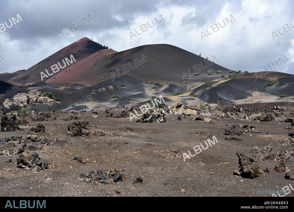 The arid volcanic landscape around Sisters Peak on Ascension Island.