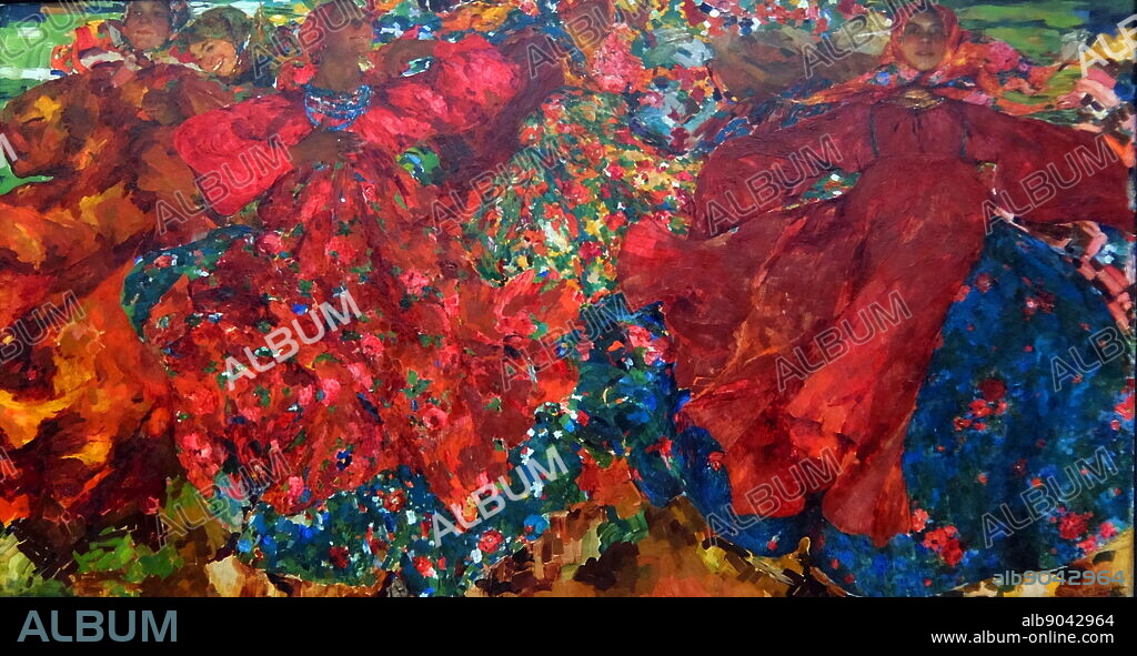 Painting titled 'The Whirlwind' by Filipp Malyavin. Filipp Andreevich Malyavin (1869-1940) a Russian painter and draftsman.