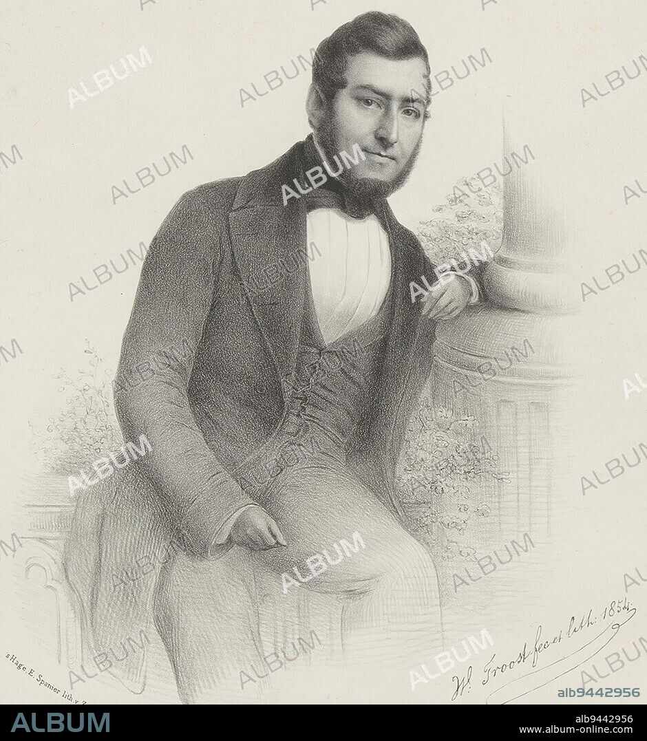 Portrait of Mr. De Ruyff, print maker: Willem Troost (II), (mentioned on object), Willem Troost (II), (mentioned on object), printer: Elias Spanier, (mentioned on object), The Hague, 1854, paper, h 498 mm - w 329 mm.