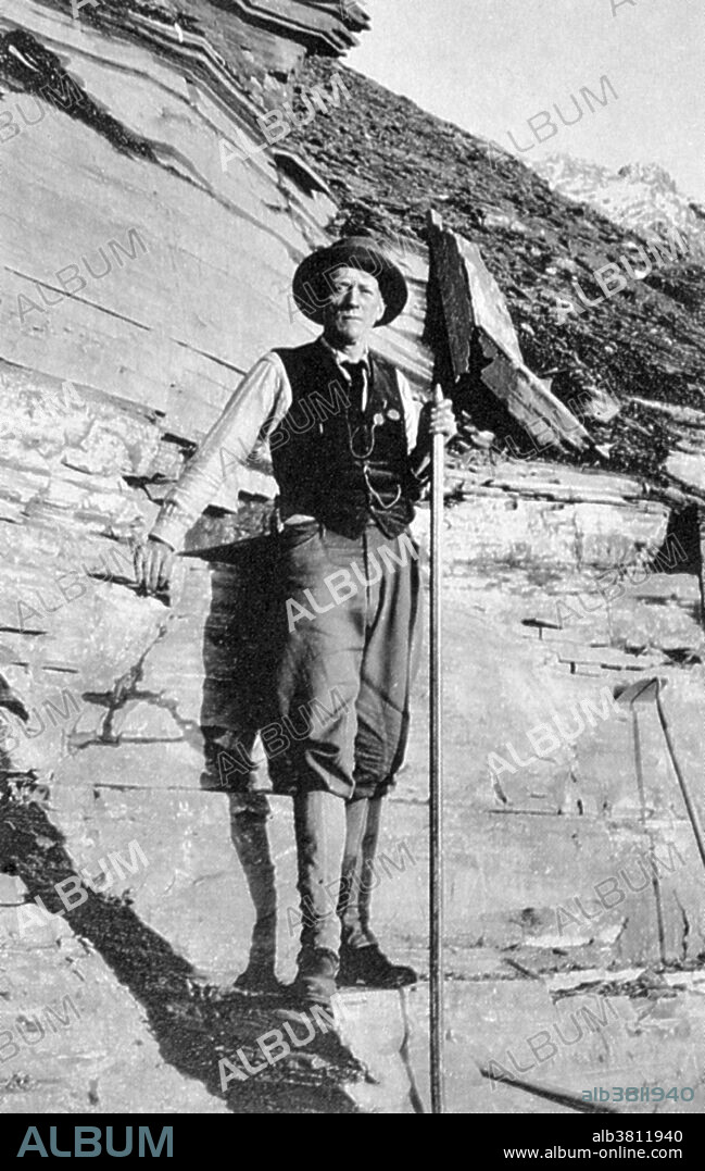 Walcott in the field at Fossil Quarry in the Burgess Pass, circa 1911-12. Charles Doolittle Walcott (March 31, 1850 - February 9, 1927) was an American invertebrate paleontologist. He became known for his discovery in 1909 of well-preserved fossils in the Burgess Shale of British Columbia, Canada. Named after Burgess Pass near the location of his discovery, the shale he collected contained carbonized organisms of such abundance and age that they subsequently provided the foundation for study of the Cambrian Period in Western North America. Between 1910 and 1924, Walcott returned repeatedly to collect more than 65,000 specimens from what is now known as the Walcott Quarry, named after him. Walcott, fourth Secretary of the Smithsonian, often took his entire family on collecting trips. This image shows Walcott, his son Sidney Stevens Walcott, and his daughter Helen Breese Walcott working in the Burgess Shale Fossil Quarry,1913. He died in 1927 at the age of 76.