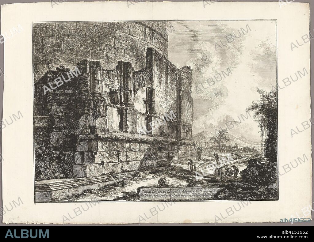 View of the Remains of the Tomb of the Plautii on the Via Tiburtina, near the Ponte Lugano, two miles distant from Tivoli, from Views of Rome. Giovanni Battista Piranesi (Italian, 1720-1778); published by Francesco (Italian, 1758-1810) and Pietro Piranesi (Italian, born 1758/9). Date: 1760-1769. Dimensions: 460 x 622 mm (image); 463 x 625 mm (plate); 560 x 785 mm (sheet). Etching on heavy ivory laid paper. Origin: Italy.