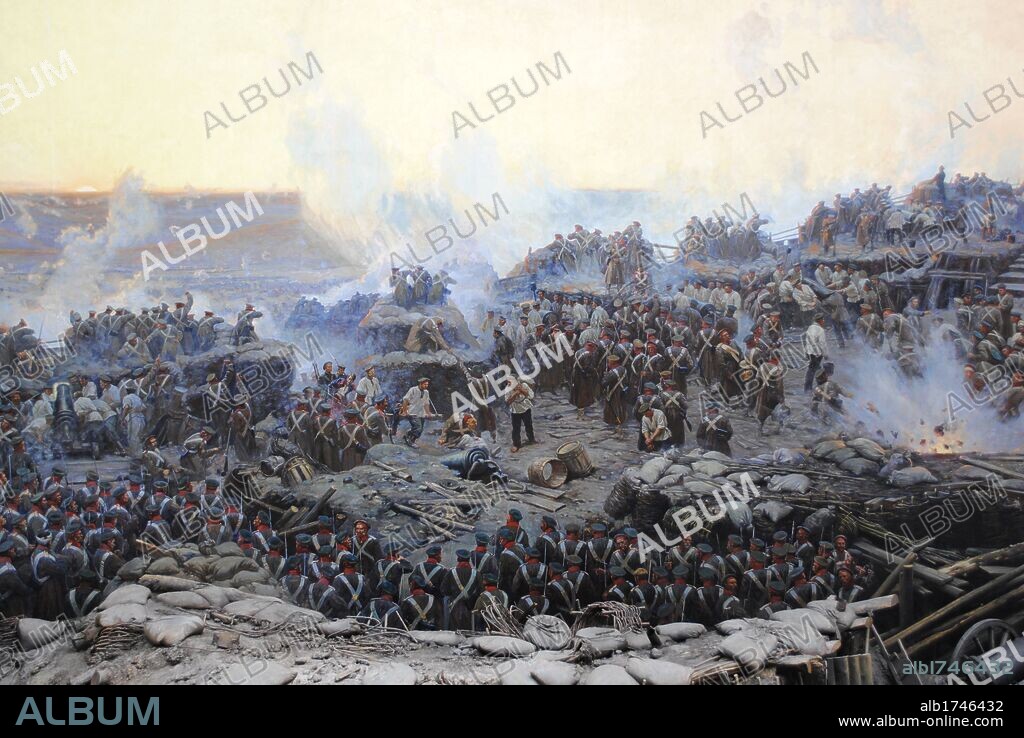 FRANZ ROUBAUD. Crimean War (1853-1856). Siege of Sevastopol, 1854-1855, by Franz Alekseyevich Roubaud (1856-1928). The city, on the Black Sea, was besieged for 11 months. Detail. Museum of Heroic Defense and Liberation of Sevastopol. Crimean Peninsula. Ukraine.