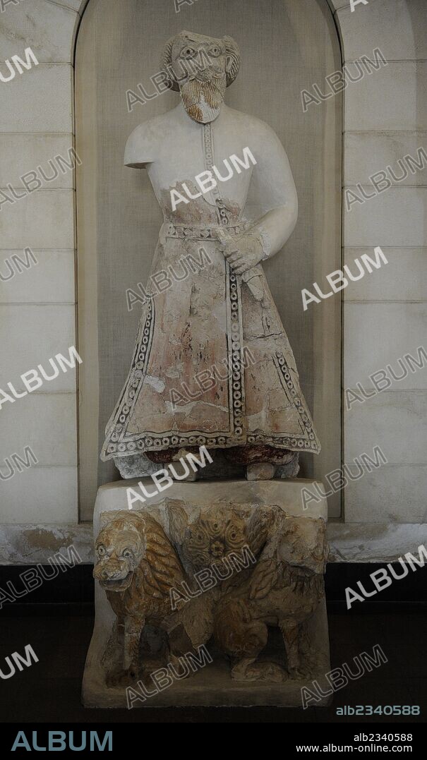 Hisham's Palace. 8th century AD. Khirbat al-Mafjar, near Jericho. Was built by Waild Ibn Yazid in 734 AD, during the reign of Caliph Hisham Ibn Abdelmalik (724-743 AD). Human figure sculpture. Stucco. Rockefeller Archaeological Museum. Jerusalem. Israel.