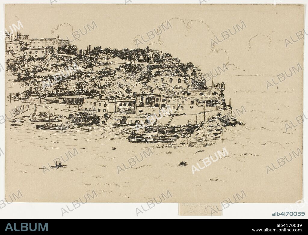 THéODORE ROUSSEL. Monaco from La Condamine, Monte Carlo. Theodore Roussel; French, worked in England, 1847-1926. Date: 1905-1906. Dimensions: 136 × 224 mm (image); 151 × 227 mm (plate); 162 × 227 mm (sheet). Etching in black on cream wove paper. Origin: England.
