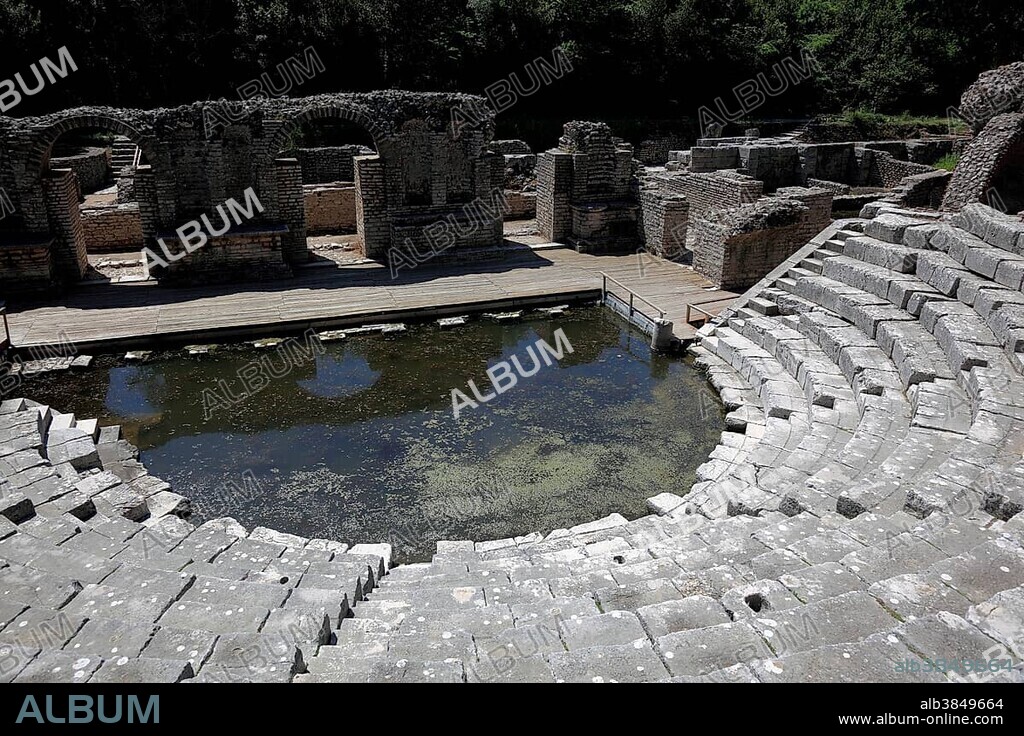 Theatre in the ruins of the ancient city of Butrint, UNESCO World Cultural Heritage Site, Butrint, near Saranda, Vlorë County, Albania, Europe.
