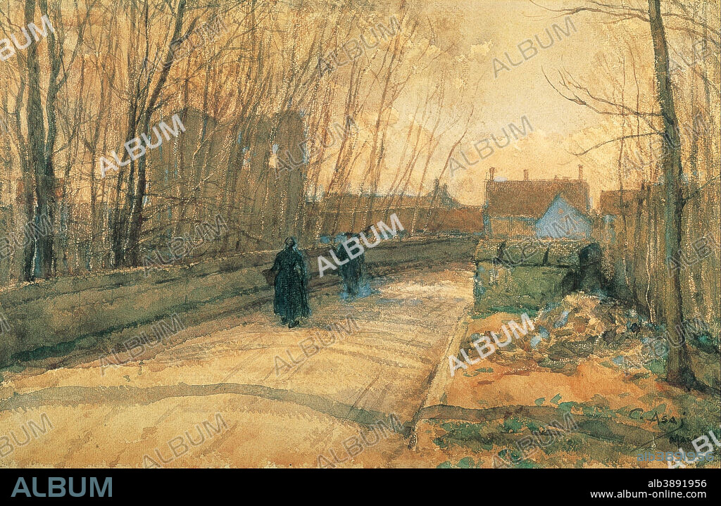 ASAI CHU. Bridge in Grez-sur-Loing. Date/Period: 1902. Painting. Paper. Height: 284 mm (11.18 in); Width: 435 mm (17.12 in).