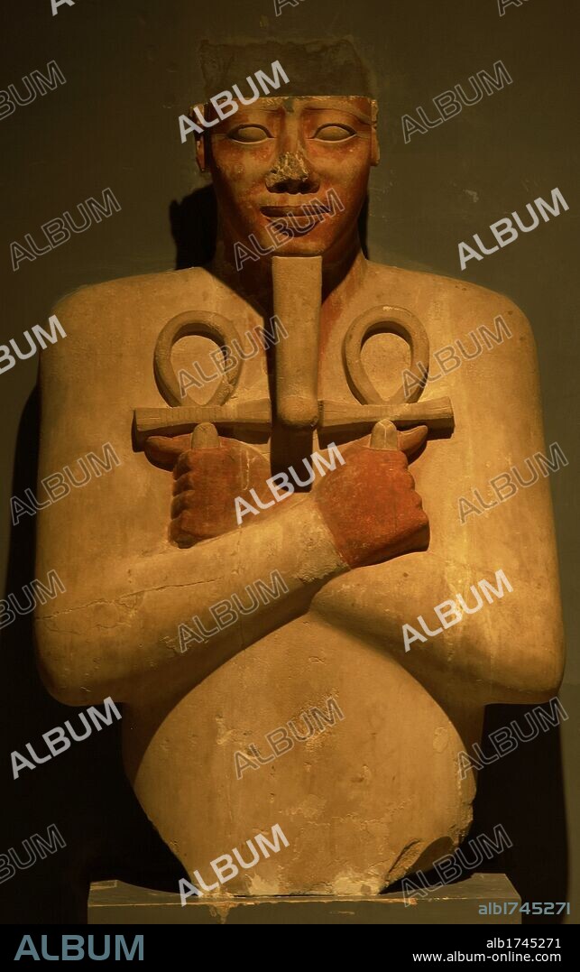 Egyptian Art. Osiride pillar of pharaoh Sesostris I,  second king of 12th Dynasty. Middle Kingdom. Ruled between 1956 and 1910 BC. Luxor Museum. Egypt.