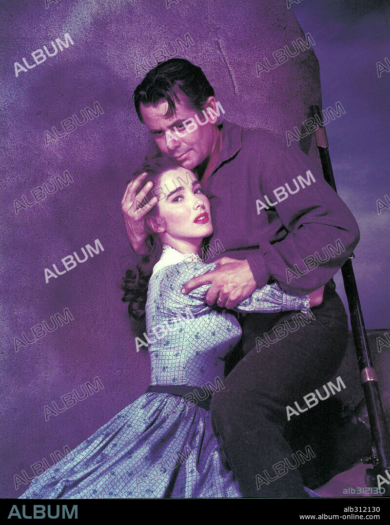 GLENN FORD y JULIE ADAMS en EL DESERTOR DEL ALAMO, 1953 (THE MAN FROM THE ALAMO), dirigida por BUDD BOETTICHER. Copyright UNIVERSAL PICTURES.