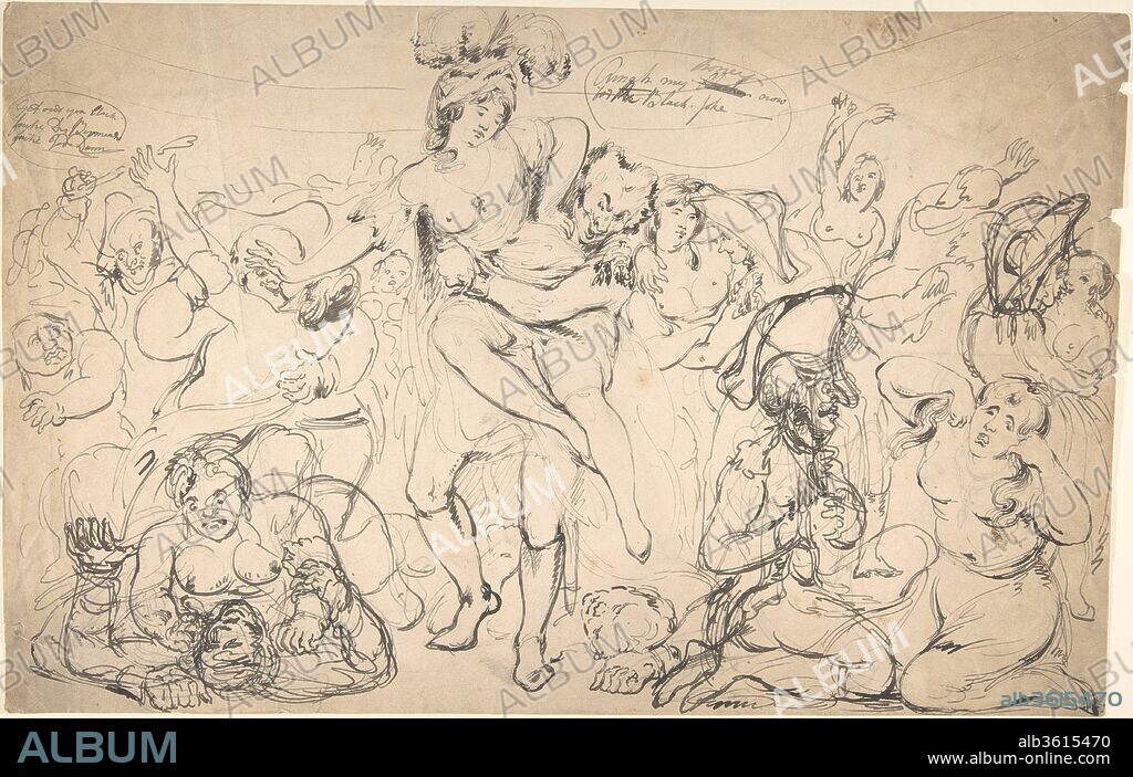Caricature of a Drunken Debauch. Artist: Anonymous, British, 19th century. Dimensions: sheet: 11 3/4 x 18 1/4 in. (29.8 x 46.4 cm). Date: 19th century.