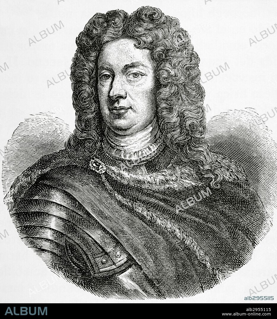 JOHN CHURCHILL, I duque de Marlborough (1650-1722). Militar y político inglés. Se distinguió como general den la Guerra de Sucesión Española. Sirvió a cinco monarcas ingleses, entre mediados XVII-XVIII. Grabado. Historia Universal, 1883.