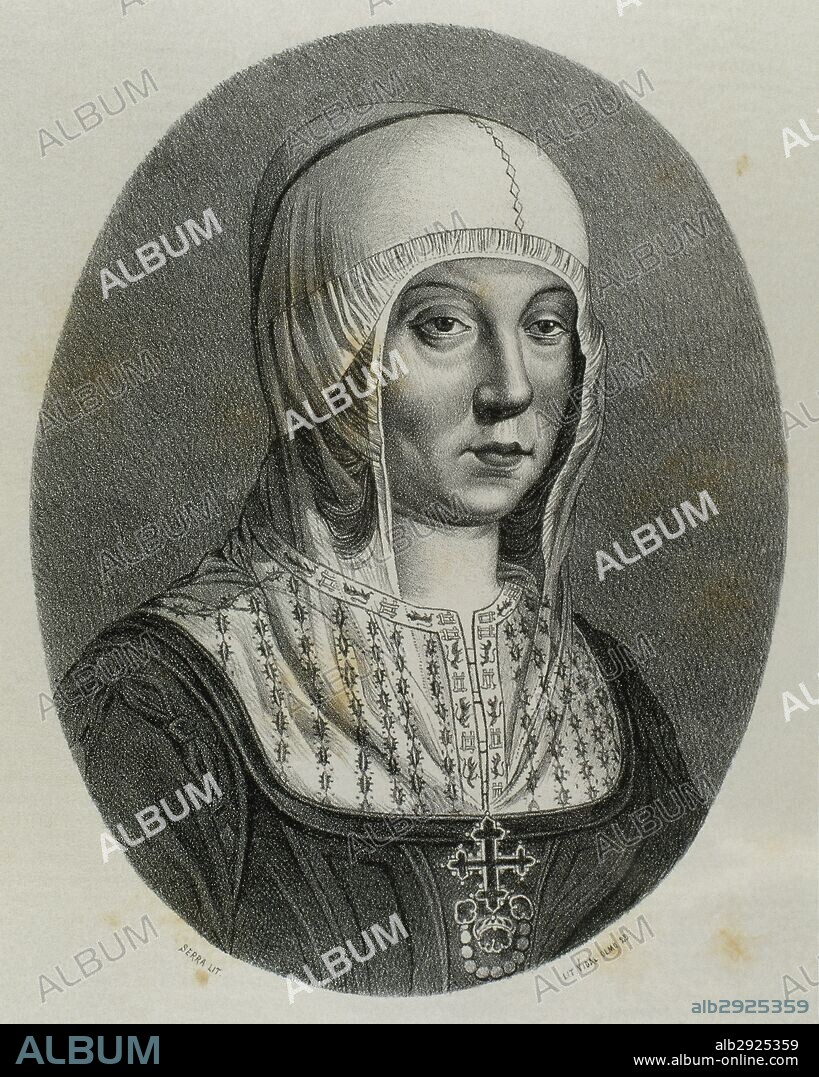 Isabella I of Castile (1451-1504). Queen of Castile. Engraving in Spain Illustrated History, 19th century.