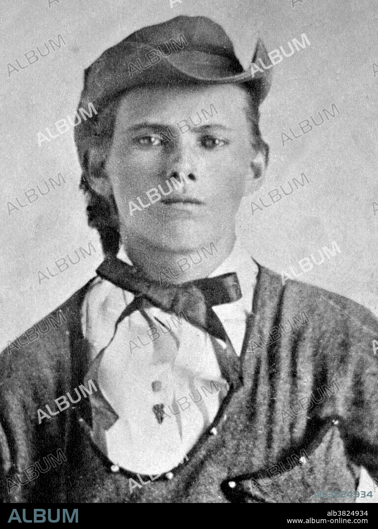 James holding handgun in left hand at his waist, dated 1864. Jesse Woodson James (September 5, 1847 - April 3, 1882) was an American outlaw, gang leader, bank robber, train robber, and murderer from the state of Missouri and the most famous member of the James-Younger Gang. Already a celebrity when he was alive, he became a legendary figure of the Wild West after his death. Jesse and his brother Frank James were Confederate guerrillas, or Bushwhackers, during the Civil War. They were accused of participating in atrocities committed against Union soldiers, including the Centralia Massacre. After the war, as members of various gangs of outlaws, they robbed banks, stagecoaches, and trains. The James brothers were most active with their gang from about 1866 until 1876, when their attempted robbery of a bank in Northfield, Minnesota resulted in the capture or deaths of several gang members. They continued in crime for several years, recruiting new members, but were under increasing pressure from law enforcement. On April 3, 1882, Jesse James was killed by a member of his own gang, Robert Ford, who hoped to collect a reward on James' head. No photographer credited.