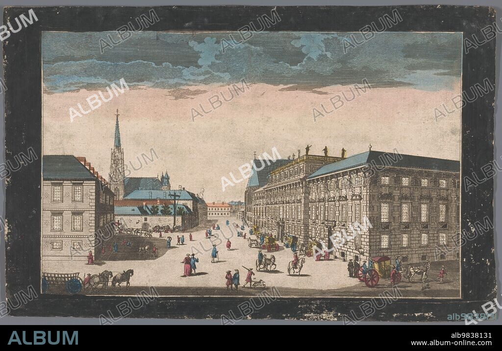 ANON. View of the Stadtpalais Liechtenstein on a square in Vienna, 1700-1799. In the background the Stephansdom.