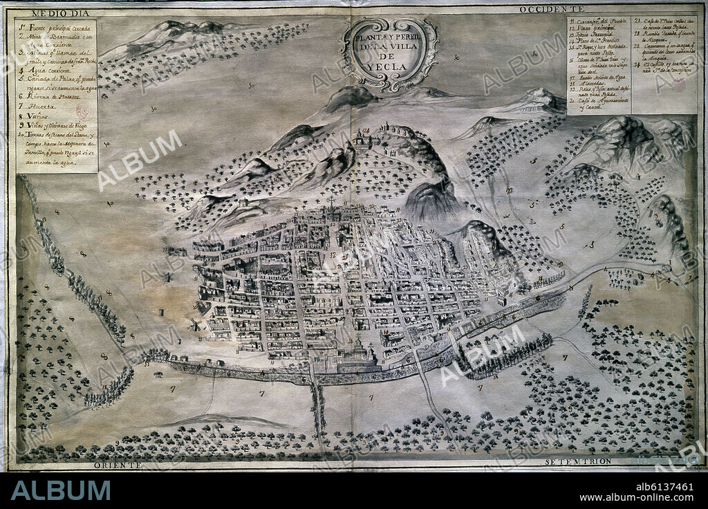 PLANO Y PERFIL DE LA VILLA DE YECLA-MURCIA- S XVIII.
