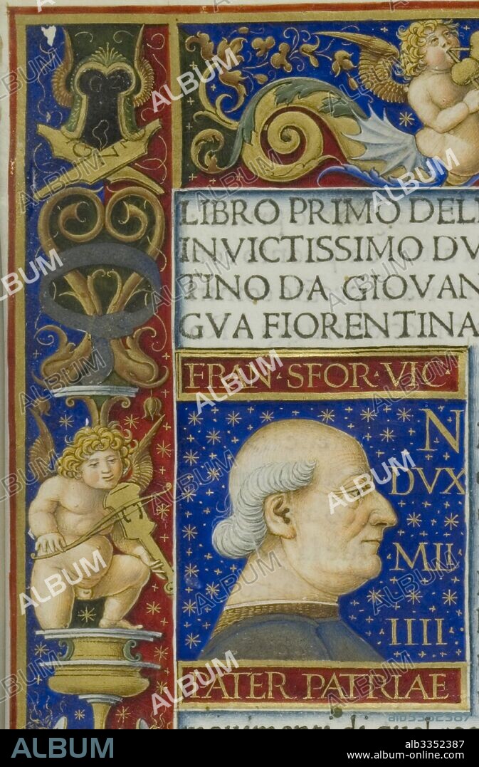 GIOVANNI SIMONETTA (JOHANNES). A leaf from the "La Sforziada" with the portrait of Francesco Sforza in the initial space.