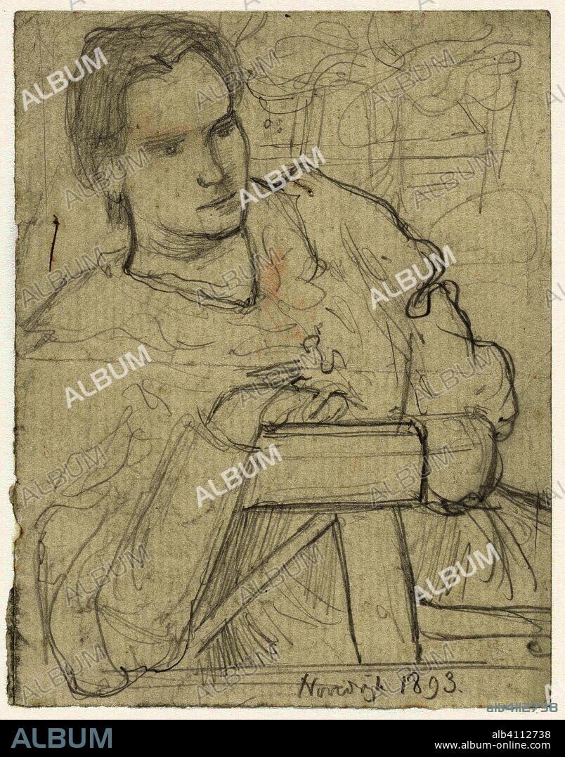 RICHARD NICOLAUS ROLAND HOLST. Henriette Roland Holst-van der Schalk, sitting in a garden. Draughtsman: Richard Roland Holst. Dating: 1893. Measurements: h 116 mm × w 90 mm.