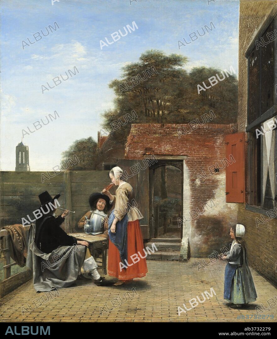 PIETER DE HOOCH. A Dutch Courtyard. Dated: 1658/1660. Dimensions: overall: 69.5 x 60 cm (27 3/8 x 23 5/8 in.)  framed: 92.7 x 83.8 x 12.1 cm (36 1/2 x 33 x 4 3/4 in.). Medium: oil on canvas.