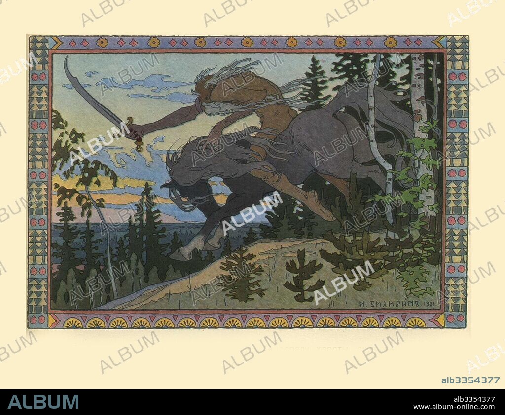 IWAN JAKOWLEWITSCH BILIBIN. Koschei the Immortal. Illustration for the Fairy tale Marya Morevna.