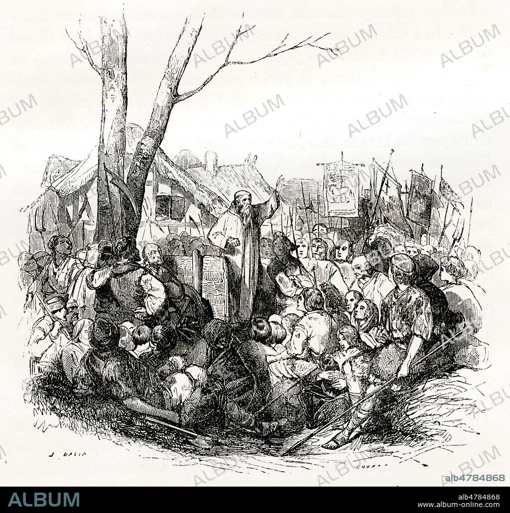 JACOB, le Maitre de Hongrie, prechant la croisade des Pastoureaux en 1251. Illustration de 1842 par Jules DAVID pour Histoire de France de Theodose BURETTE (1804-1847). Credit : Coll. Jonas/Kharbine-Tapabor.